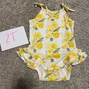Kate Quinn Spaghetti Tie Double Ruffle Leg Bodysuit -  Watercolor Daffodil
